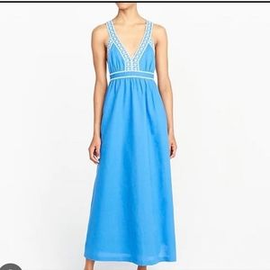 J. Crew Factory Blue Linen Maxi Dress